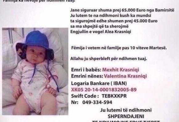 Alea Krasniqi, vajza 6 muajshe me Leukemi Akute ka nevojë për ndihmën tuaj