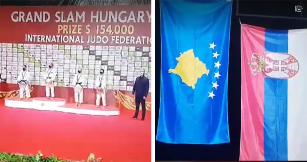 Momenti kur xhudistja serbe ‘detyrohet’ ta dëgjojë e respektojë himnin e Kosovës pas triumfit të Distria Krasniqit