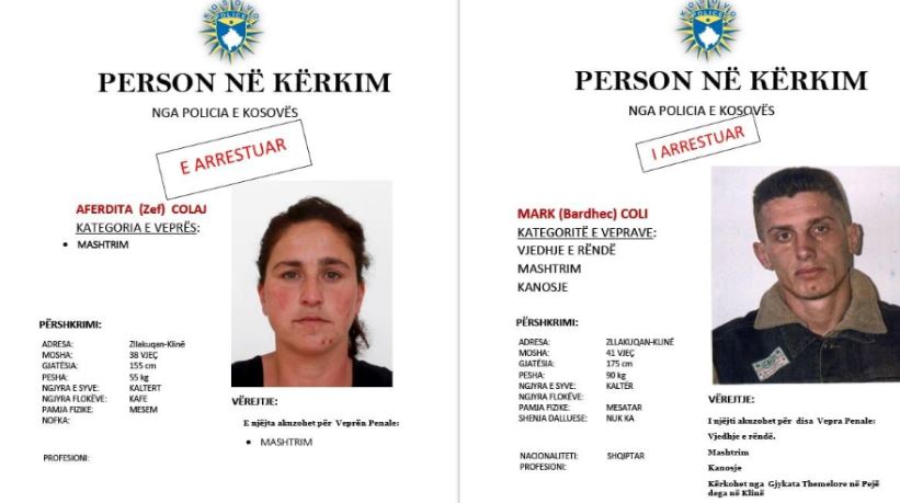 Arrestohen Mark e Afërdita Coli që po kërkoheshin nga Policia e Kosovës
