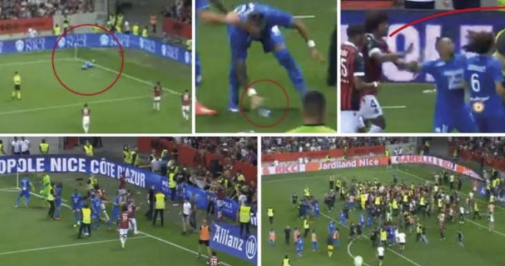 Lojtarët e Marseille të gjakosur pas përplasjes me tifozët e Nice – ndeshja pritet të vazhdojë sonte