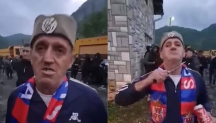 Protestuesi serb para kamerës kërcënon si i çmendur me armë të ftohtë
