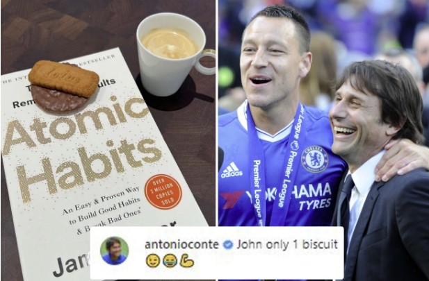 Terry poston foto të një libri dhe dy biskota, Antonio Conte ia tërheq vërejtjen në komente për dietën strikte