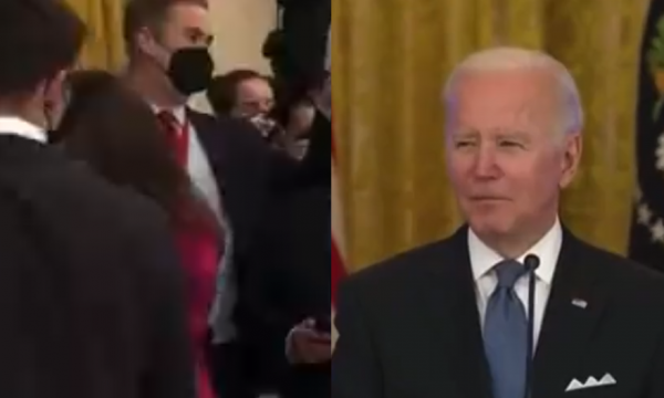 Harron mikrofoni ndezur, Bideni dëgjohet duke fyer rëndë një gazetar