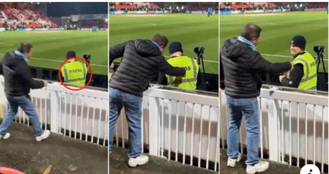 Fansi i Man Cityt shkon viral pasi shtypi shpinën e gazetarit të cilit po i shkruante ‘press’ në xhaketë