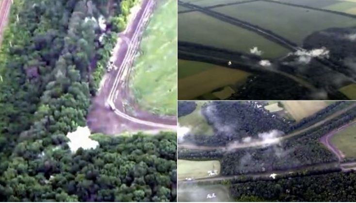 Pamje nga momenti kur parashutistët ukrainas shkatërrojnë me municion kolonën e automjeteve ruse