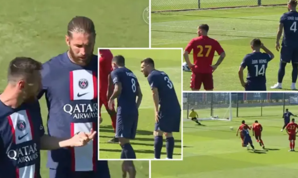 Messi e fitoi një penallti dhe e la Ramosin ta ekzekutonte, rivalët e dikurshëm marrin vëmendjen e të gjithëve