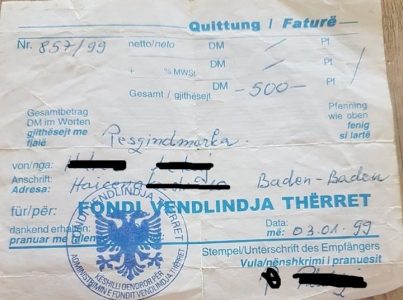 Kështu dukej dokumenti për pagesën e fondit “Vendlindja thërret”