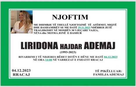 Nesër në ora 14:00 rivarroset Liridona Ademaj në fshatin e saj të lindjes