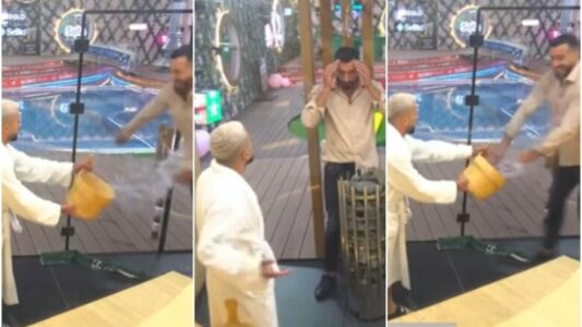 Nuk i linte të qetë, Gjesti i hedh kovë me ujë Jozit për ta larguar nga sauna