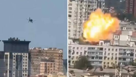 Momenti kur droni ukrainas përplaset direkt në një ndërtesë në qytetin rus