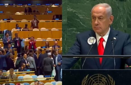 Momenti kur delegatët largohen nga Asambleja e OKB-së, pak çaste para se Netanyahu të fillojë fjalimin