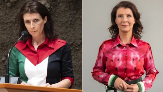 Deputetja holandeze largohet nga parlamenti për bluzën me ngjyrat e flamurit palestinez, kthehet me simbolin e shalqirit