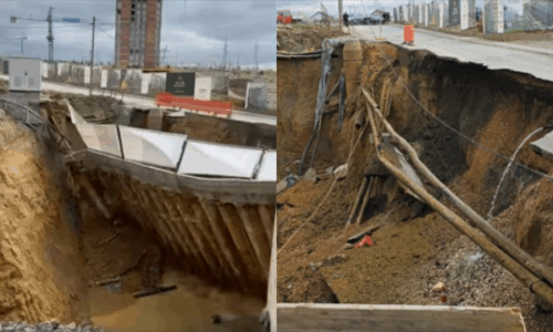 Pamje nga momenti teksa shembet një pjesë e rrugës në Prishtinë, KRU: U dëmtua rrjeti i ujësjellësit, ndërpritet furnizimi në disa rrugë