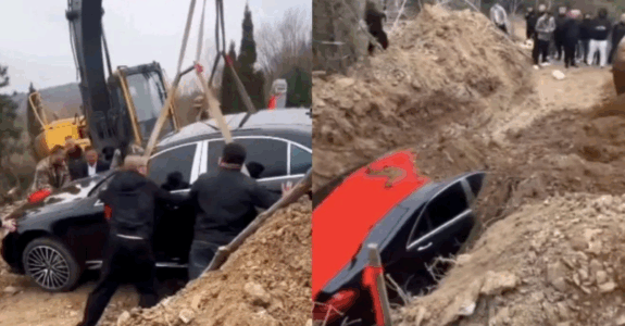 E pazakontë: Kinezi varroset bashkë me Mercedesin e tij me vlerë 130 mijë euro (VIDEO)